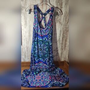 Vibrant Patterned Maxi Dress in Blue and Green